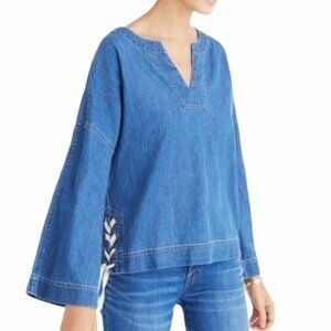 Madewell Lace-up Denim Top Medium Denim Wash